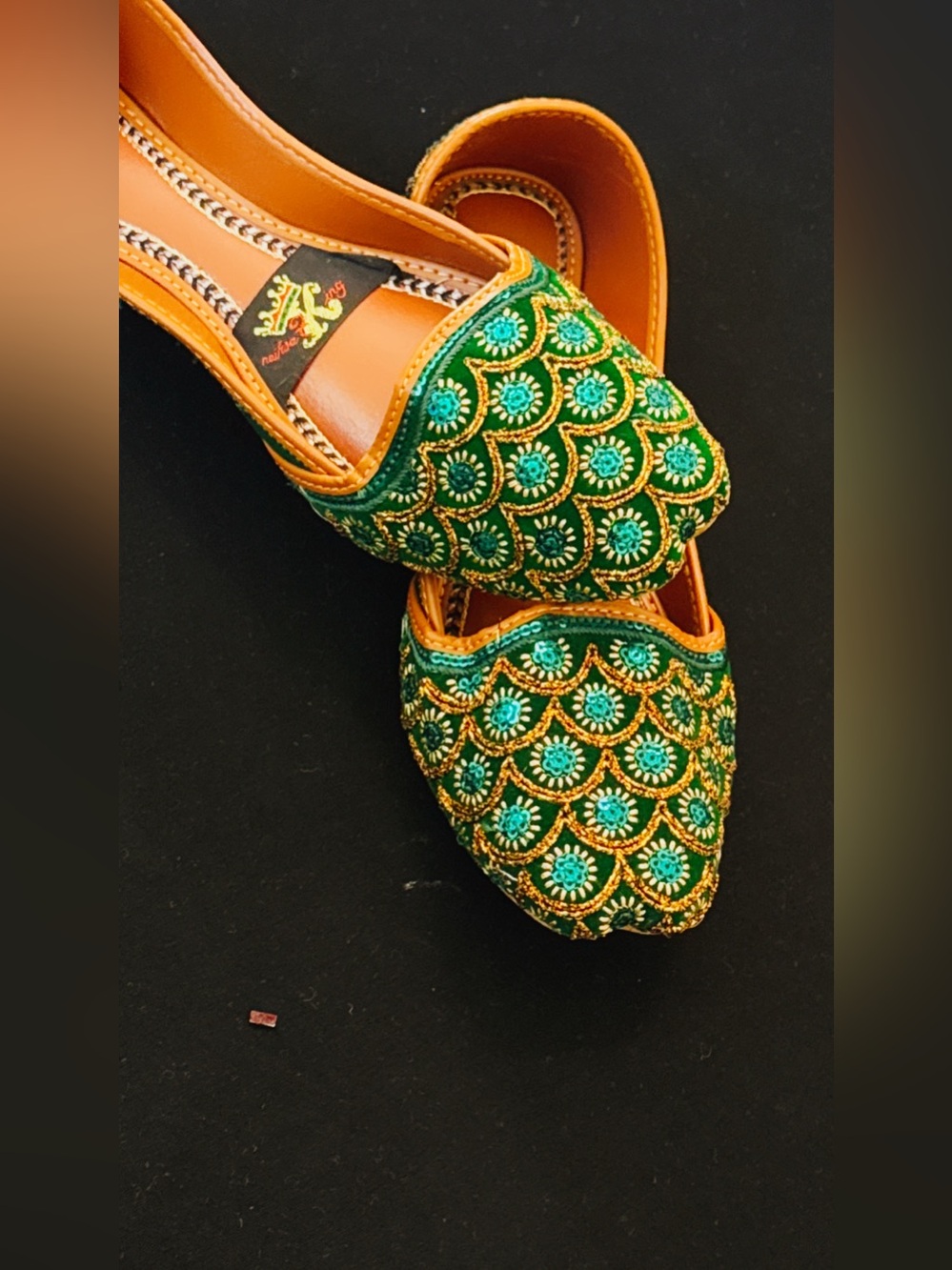 NWOB & Other Stories Green and Gold Embroidered Moccasins
